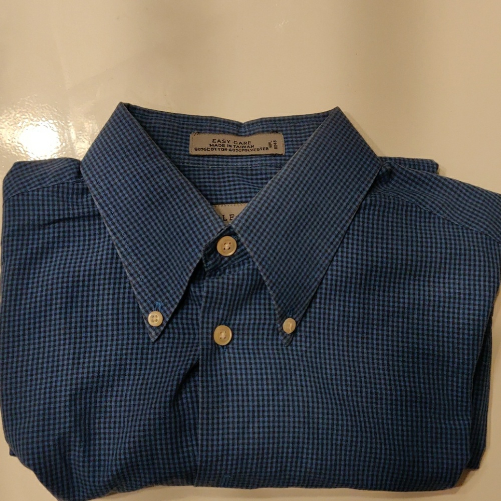 Men's dress shirt blue and black checkered